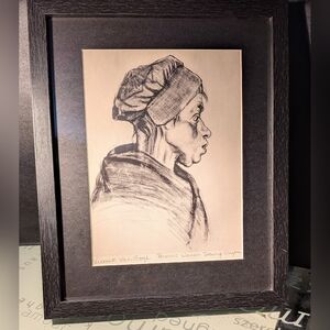 Framed Black and White Sketch by Vincent Van Gogh "Peasant" Reprint